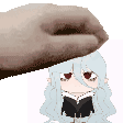 a hand is holding a cartoon girl 's head while she is reading a book .