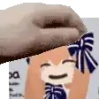 a person is putting a beret on a cartoon character .