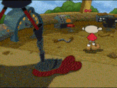 a cartoon character standing in front of a machine