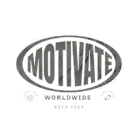 a logo that says " motivate worldwide " in an oval