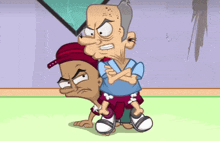 two cartoon characters are standing next to each other