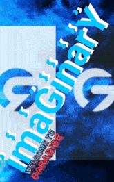 a blue and white sign that says ' imagination ' on it