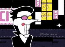 a cartoon character with glasses and a big smile on his face