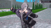 a video game character is dancing in front of a castle and a sign that says #shiorin3d