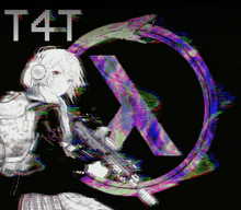 a girl is holding a gun in front of a half-life logo