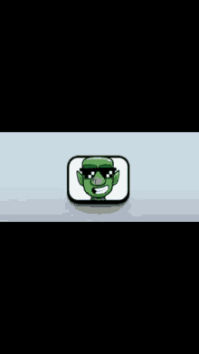 a cartoon character with a green face and sunglasses on