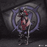 a video game character is standing in front of a logo that says rotate on it