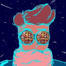 a drawing of a man with sunglasses that say lotto on them