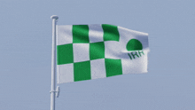 a green and white checkered flag with the letters ira on it
