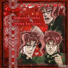 a picture of a man with the words " kakyoin only loves keiyomi "