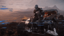 a man is sitting on a vehicle that says rst on the side