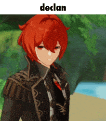 a picture of a red haired anime character with the word declan below him