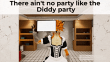 a fox in a maid outfit holding a sign that says there ain 't no party