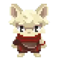 a pixel art drawing of a rabbit with a scarf around its neck
