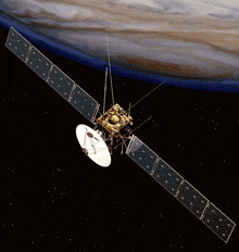 an artist 's rendering of a satellite flying in space