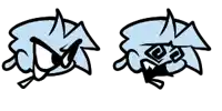 a couple of drawings of a person 's head with a blue background .