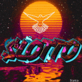 a painting of a sunset with the word sloth in the foreground