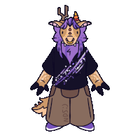 a drawing of a deer wearing a black shirt and brown shorts