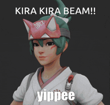 a picture of a girl with the words kira kira beam and yippee
