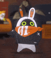 a cartoon character wearing a black jacket and a bandana with the number 01 on it