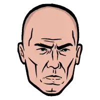 a cartoon drawing of a bald man 's face with an angry look on his face