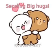 a couple of teddy bears hugging each other and saying `` sending big hugs ! ''