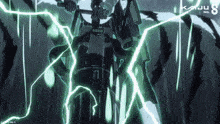 a kaiju nc advertisement with lightning coming out of it