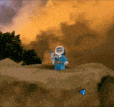 a cartoon character is standing on a rock holding a butterfly