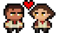 a pixel art drawing of two men with a red heart above them