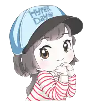 a girl wearing a hat that says hyper days