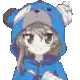 a pixel art drawing of a girl wearing a teddy bear hoodie .