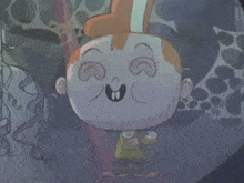 a close up of a cartoon character with a smiley face
