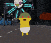 a pixel art of a baby in a diaper standing in front of a ferris wheel that says the big