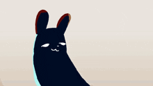 a cartoon of a black rabbit with a white tongue sticking out