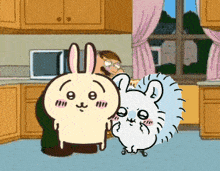 a cartoon of a rabbit and a hedgehog standing next to each other