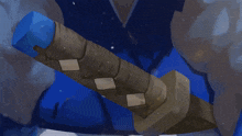 a painting of a person holding a blue block