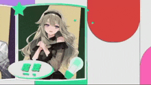 a picture of a girl with long hair and a headband with chinese characters on it