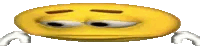 a pixel art of a yellow smiley face with white eyes and white hands .