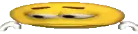 a pixel art of a yellow smiley face with white eyes and white hands .
