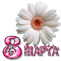 a white flower with the number 8 in pink