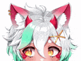 a drawing of a girl with white hair and red horns looking at the camera