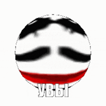 a black white and red sphere with the word ybbi written on it