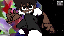 a cartoon character with a parental advisory label on it