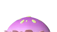 two stuffed animals are standing on top of a purple sphere