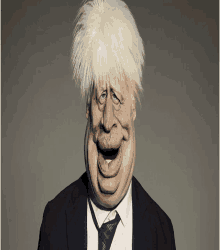 a caricature of a man in a suit and tie has a big smile on his face