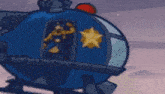 a cartoon of a man in a blue helicopter with a star on the side