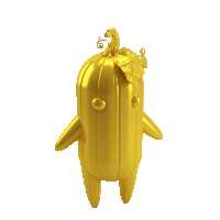 a gold sculpture of a pumpkin with a leaf on top