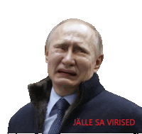 a man in a suit and tie is crying with the words " jalle sa virised " written below him