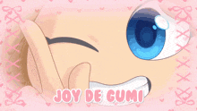 a cartoon drawing of a girl with the words joy de gumi below her