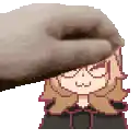 a pixel art of a person 's face being touched by a cat .